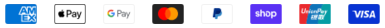 Ways to pay: Amex, Apple Pay, Google Pay, Mastercard, PayPal, Shop Pay, UnionPay, Visa